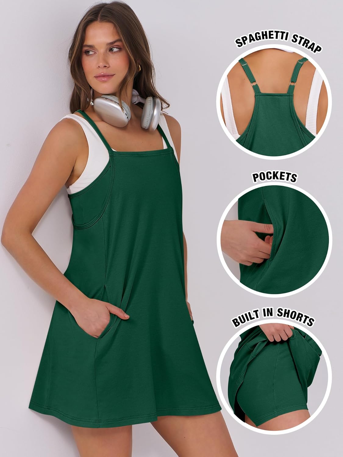 2025 Beach Vacation Outfits Tennis Athletic Workout Romper Dress Built in Shorts Travel Clothes