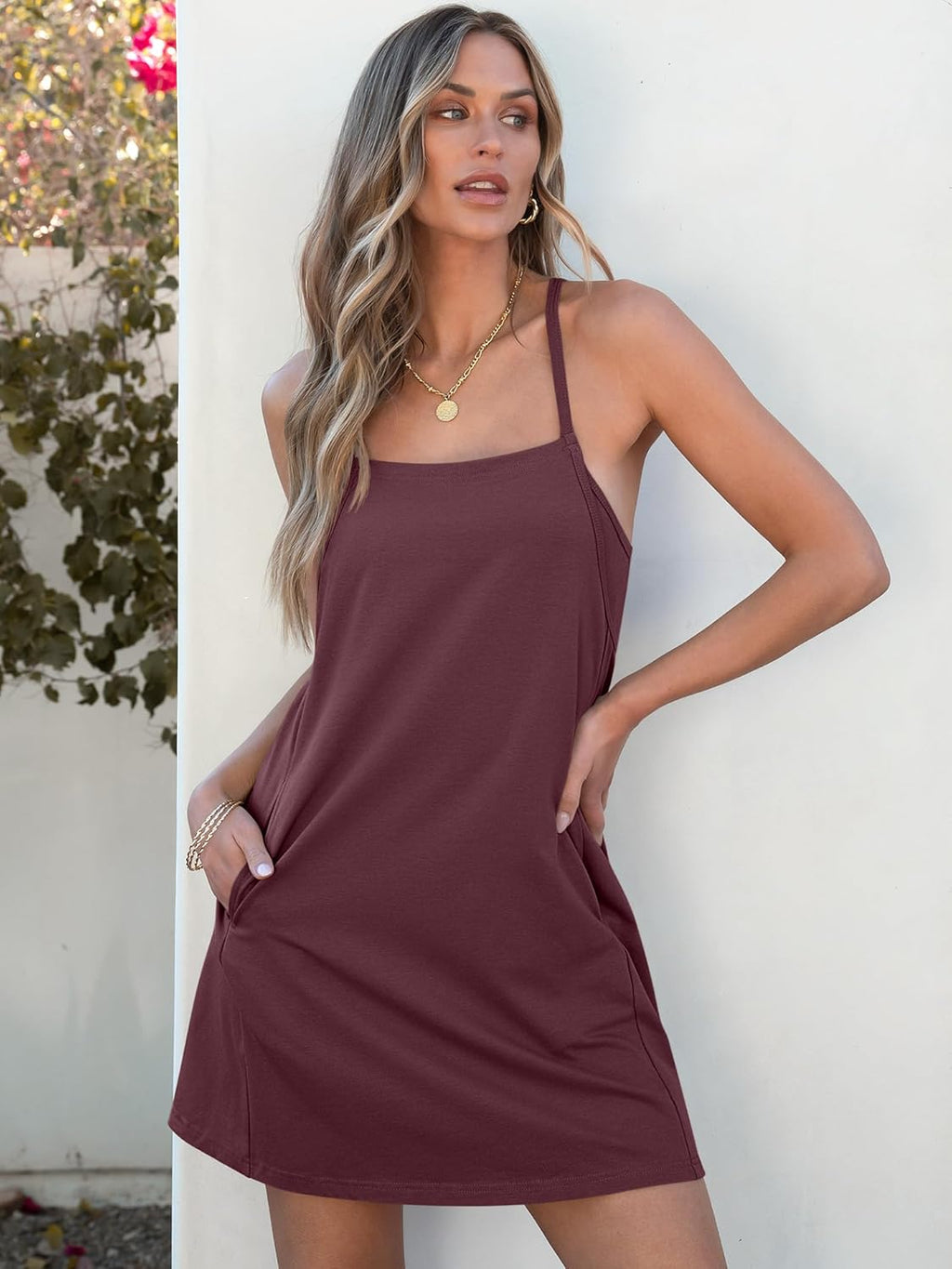 ANRABESS Women Summer Dress 2025 Beach Vacation Outfits Tennis Athletic Workout Romper Dress Built in Shorts Travel Clothes